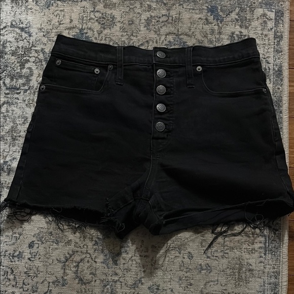 Madewell Black Jean Shorts Raw Hem- size 28 - cut offs - button closure - Picture 1 of 6